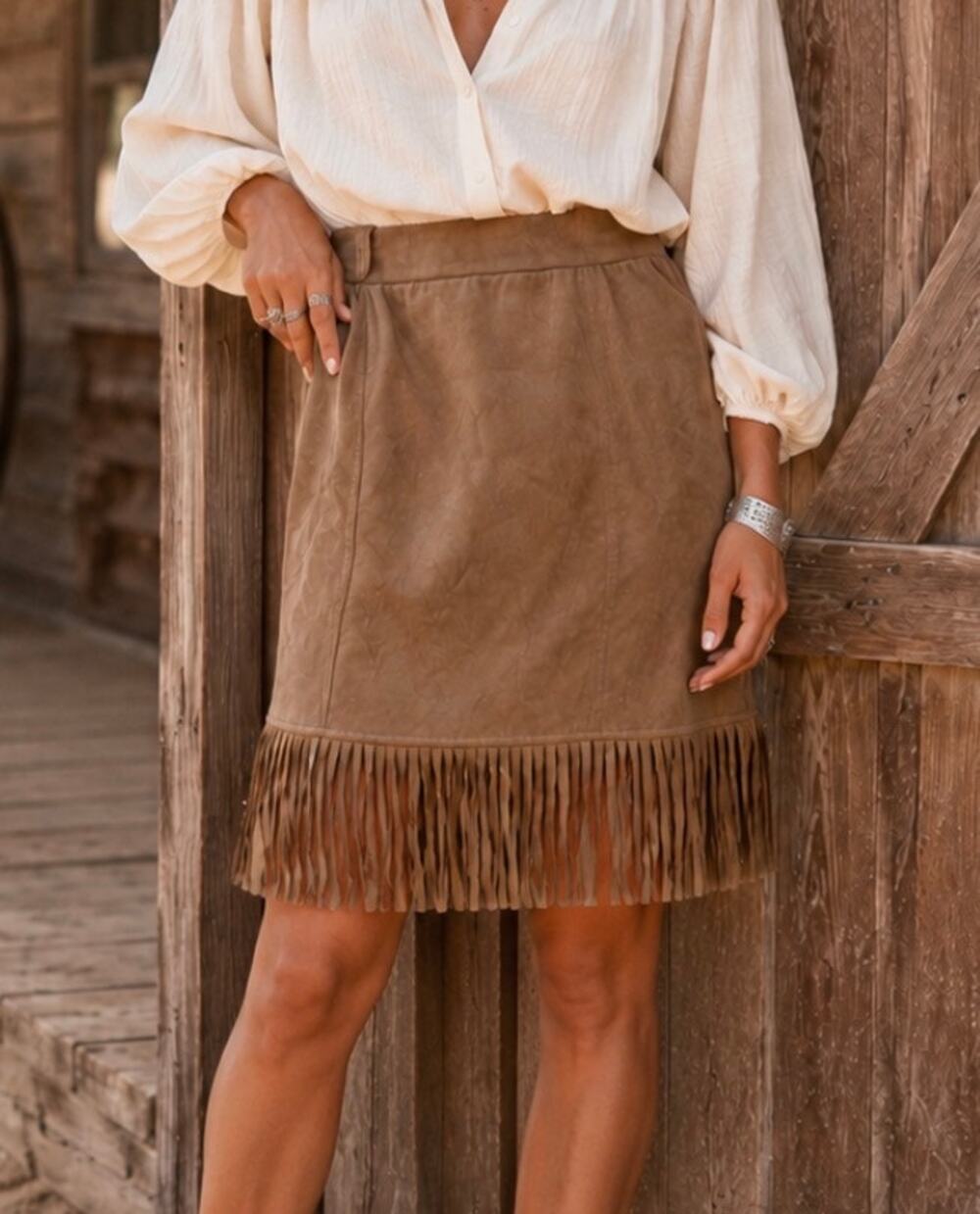 Artisan NY Brown faux Suede Fringe Skirt Boho Western Festival cowgirl size 4
